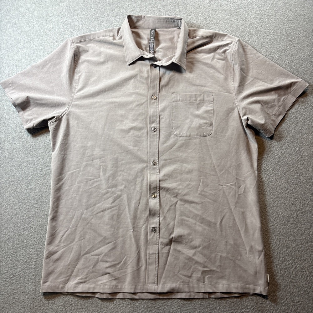 VUORI Men's Short Sleeve Button Up Gray Sz 2XL Lightweight Pocket Modern